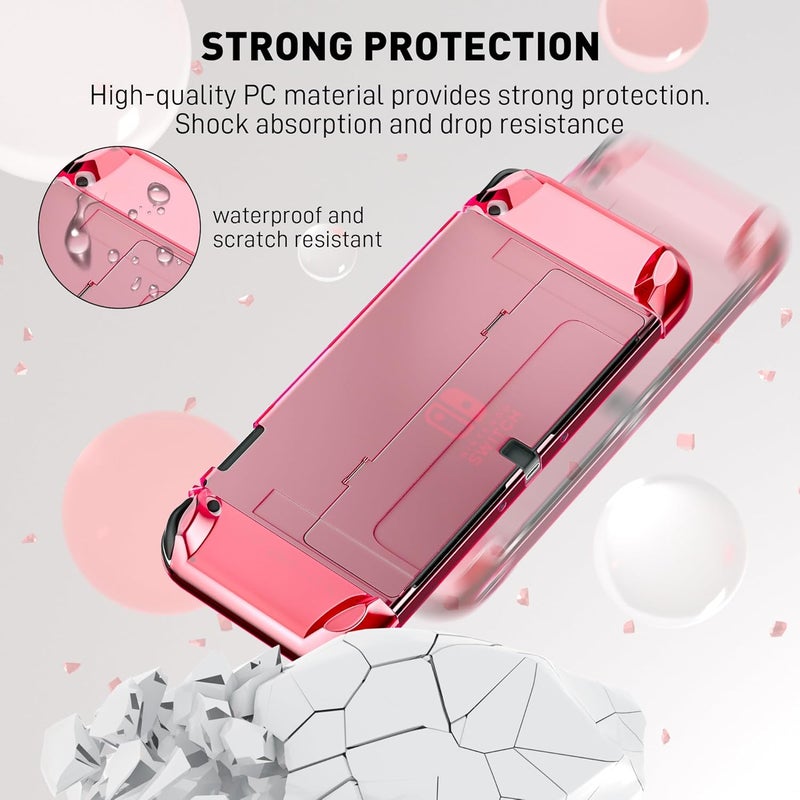 FANPL [Improved Version] Dockable Clear Case for Nintendo Switch OLED 2021, Protective Case Cover for Switch OLED and Joy Con Controller - Strong and Durable, Not Easy to Fall Off (Red) - Image 2